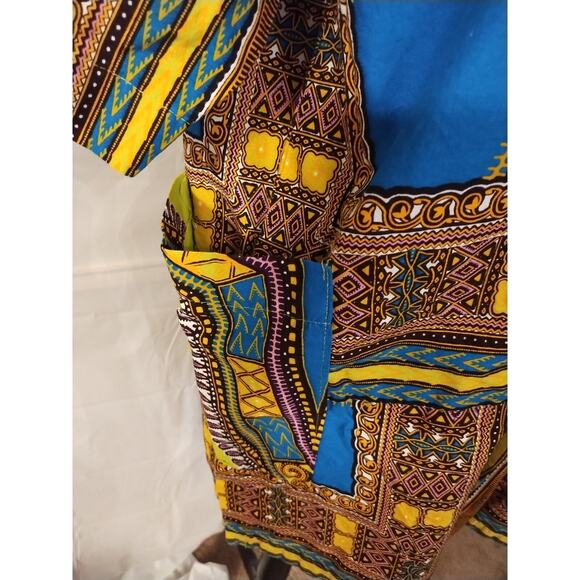 Green & Blue African Dashiki Tunic (Appears Handmade) 29" Long 46" Chest - Picture 2 of 9